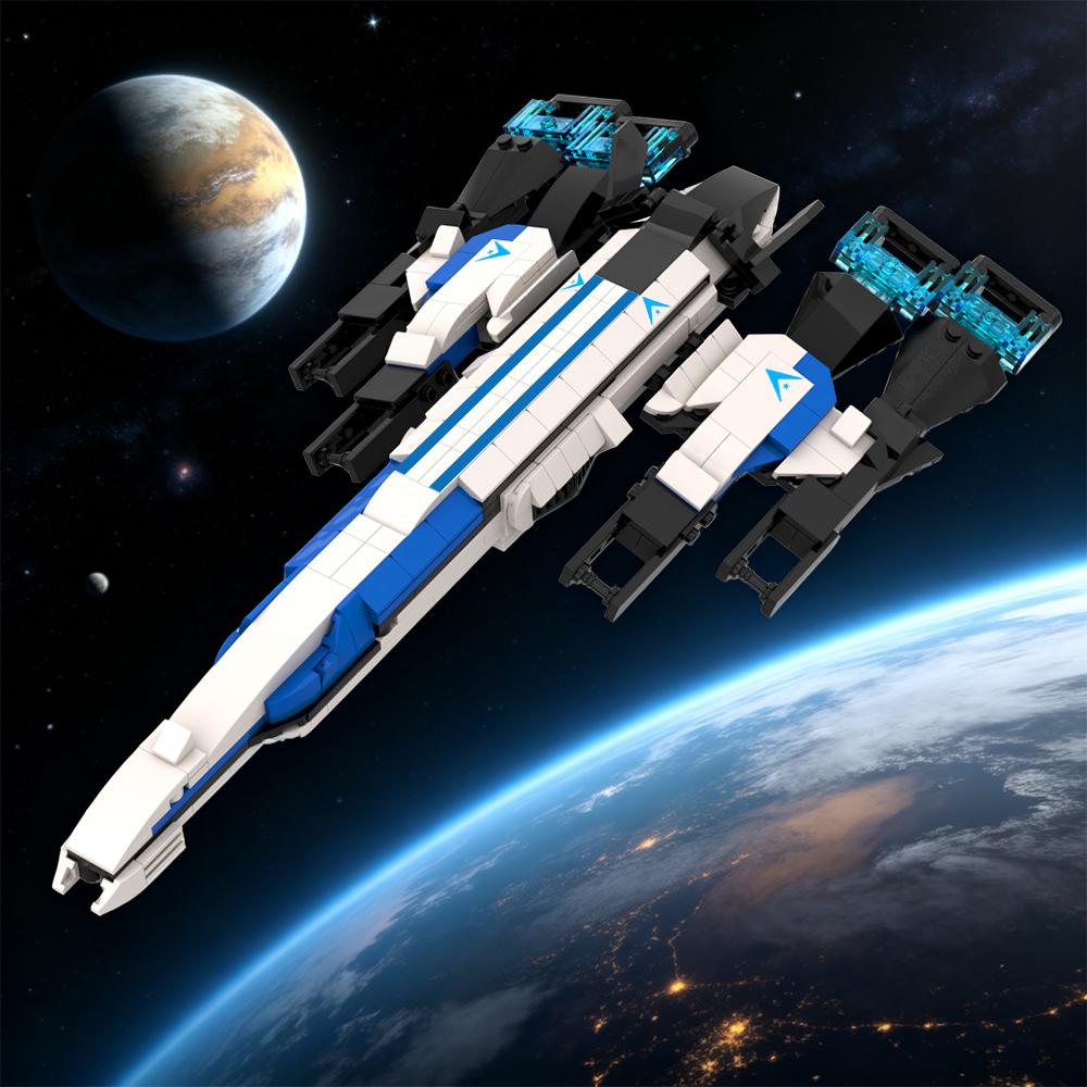 MOC Sci-Fi Space N-Normandy SR-2 Spaceship Building Blocks with Display DIY Assembly Model Brithday Xmas Gifts for Fans Adult