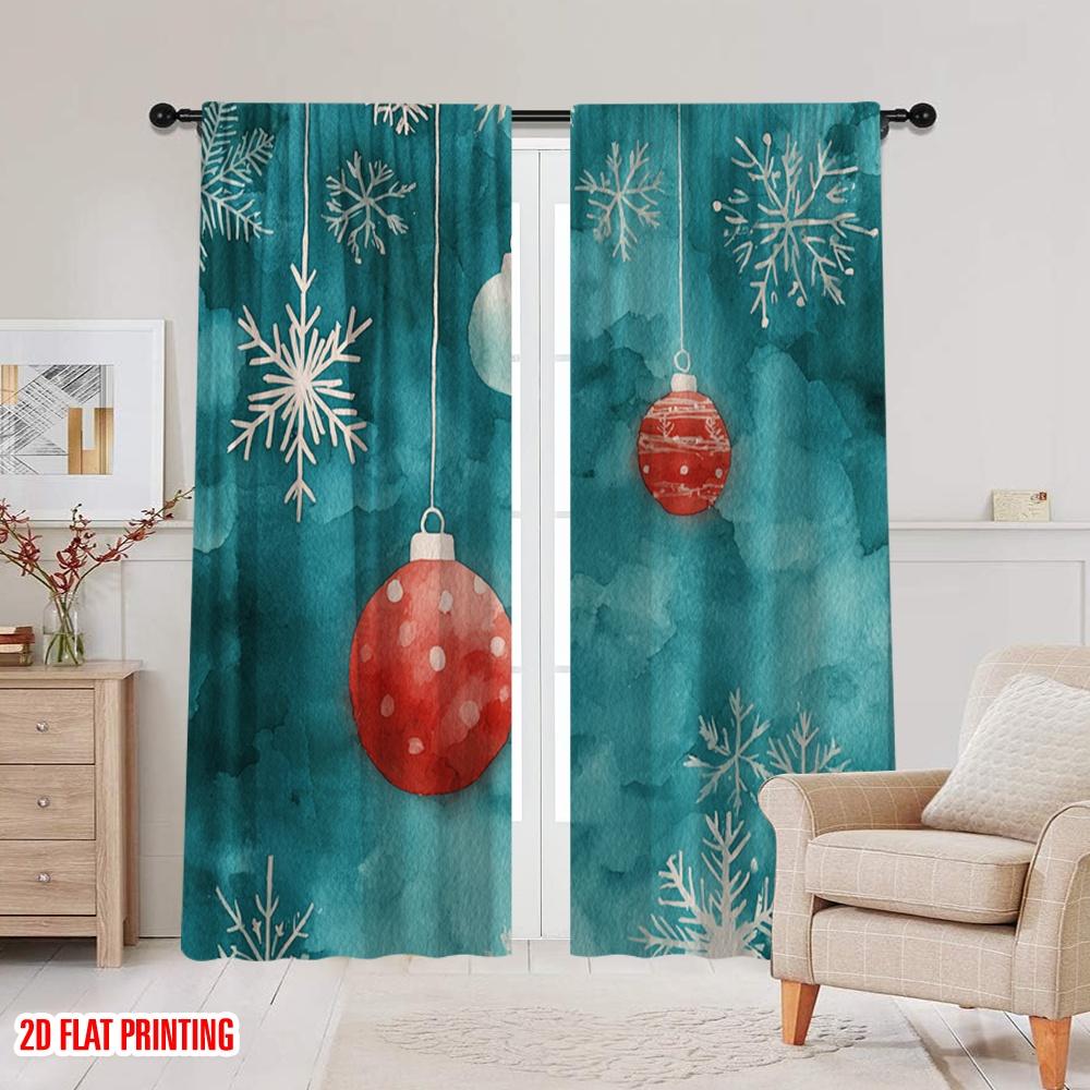 2pcs,2D Plane Printing Light Filtering Curtains Snowman and Christmas Gifts 100% Polyester (without Rod) Festive Ldeal for