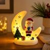 Curved Moon Santa Christmas Decoration with Warm LED Light, Seasonal Tree and Gift Figures, Plus USB Power for Indoor Desk, Shelf and Window Displays