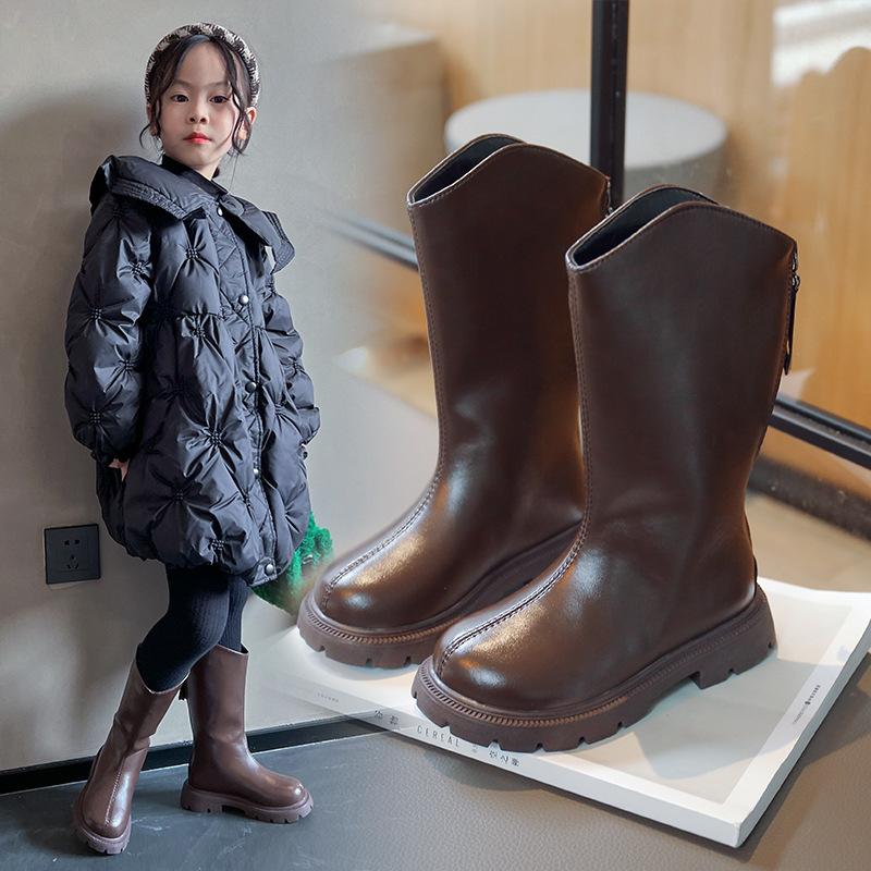 Kinder-Einzelstiefel Herbst neuer Stil für Mädchen mittleren Alters und junge Kinder modische Lederstiefel
