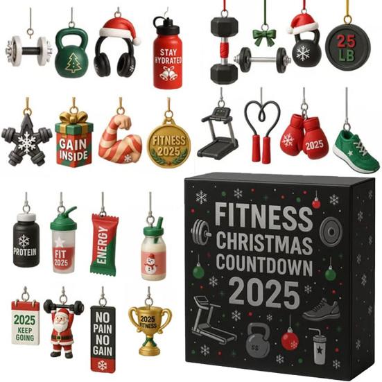 Gym Advent Calendar 2025 24 Days 2D Acrylic Fitness Gear Ornaments Christmas Countdown Calendar Gift
