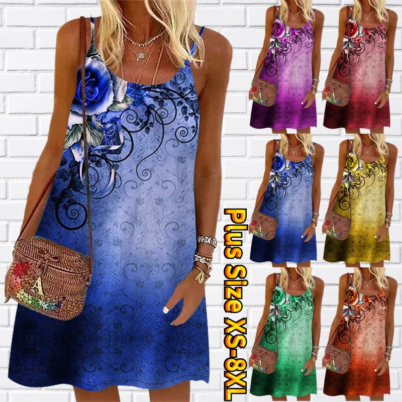 

Женское Цветочное Синее Чародейка Принт Мини Платье Без Рукавов Вечеринка Летнее Пляжное Платье Сарафан