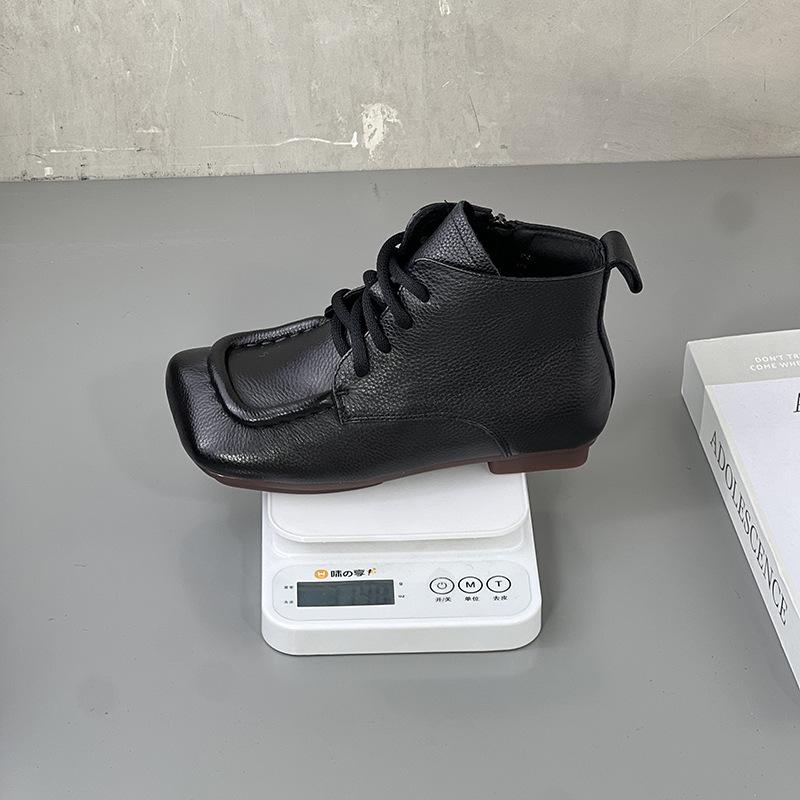Early Autumn Retro Square-headed Boots Women's Short Tube Flat-bottomed Martin Boots 2025 Autumn New Versatile Soft-soled Mother Single Boots