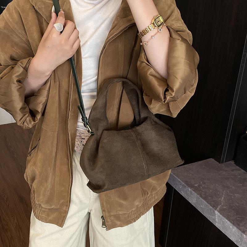 

Vintage Faux Suede Women Handbags Ruched Shoulder Crossbody Bags for Women Purses Luxury Designer Bag Clutch Pouch Ladies