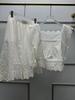 French Spring/Summer Hollow Embroidery Set: Square Neck Lace-Up Top + Elastic Waist 7/8 Pants