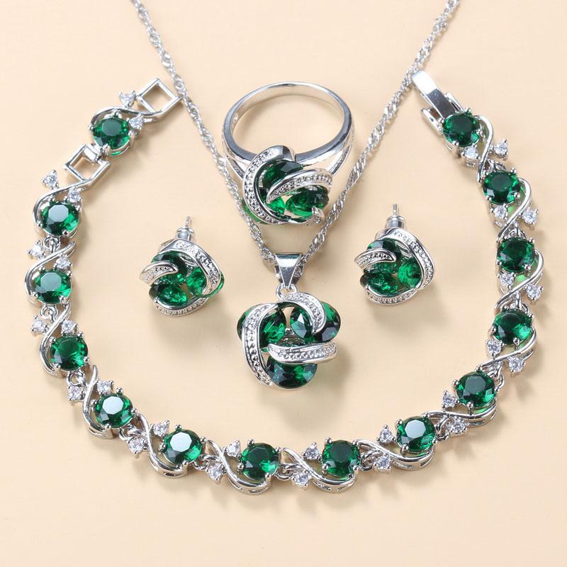 Hochzeitsaccessoires Damen Ohrring und Ring Schmucksets Top Qualität Bunter Zirkonia Brautschmuck