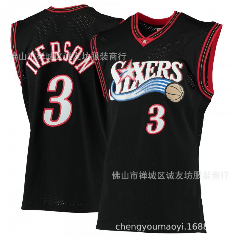 Mens Basketball Jersey 76ers 3 Iverson Retro Embroidered Breathable Sports Shirt