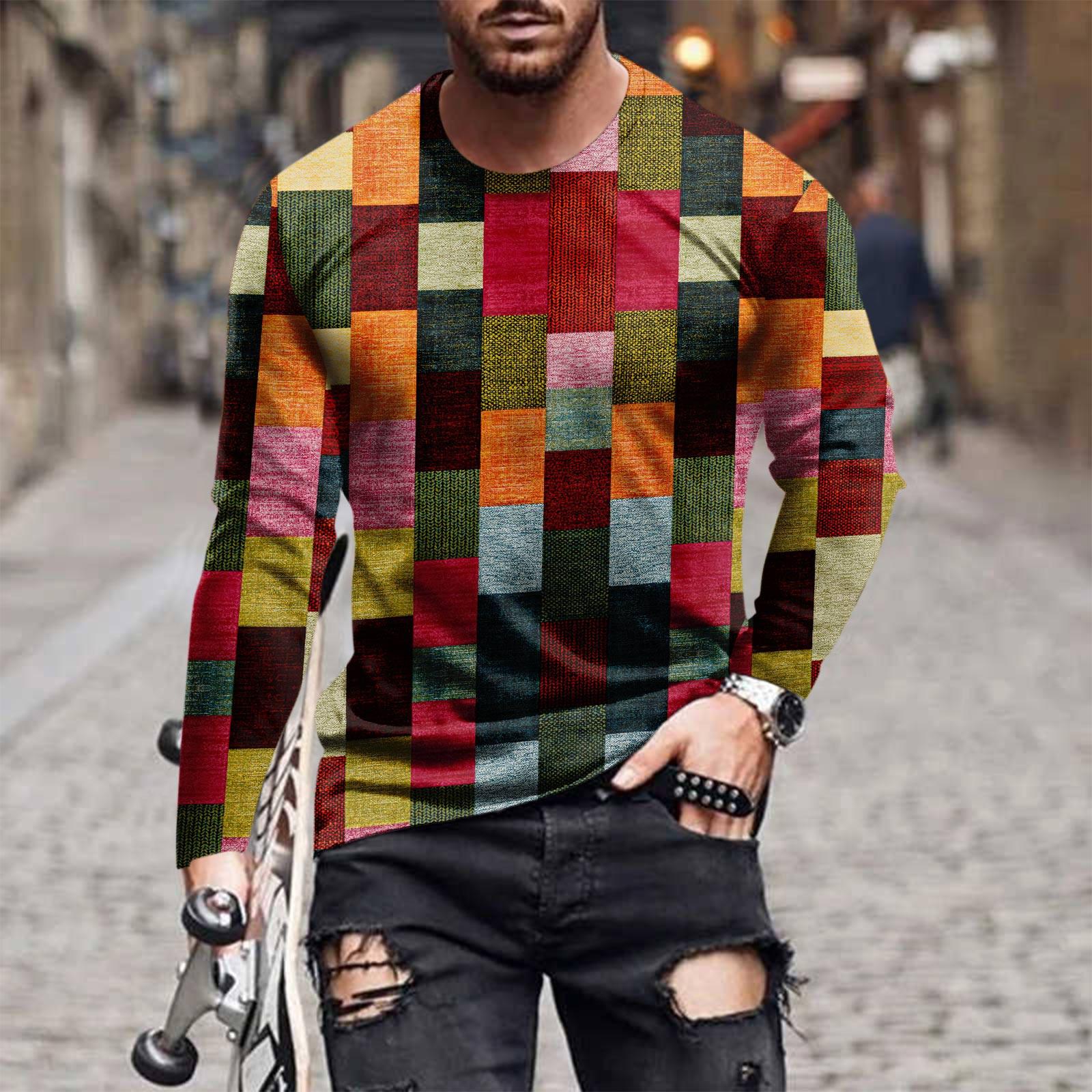 

Муж. Футболка Графика Абстракция Шея Одежда Одежда На открытом воздухе Длинный рукав С принтом Модельер Винтаж XL оранжевый