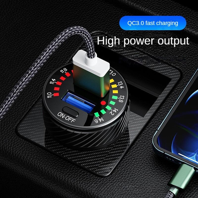 12 24V Dual USB Car Charger QC 3.0 Waterproof 18W Fast Charging Marquee Light LED Voltmeter ON OFF Switch Car-charger Adapter