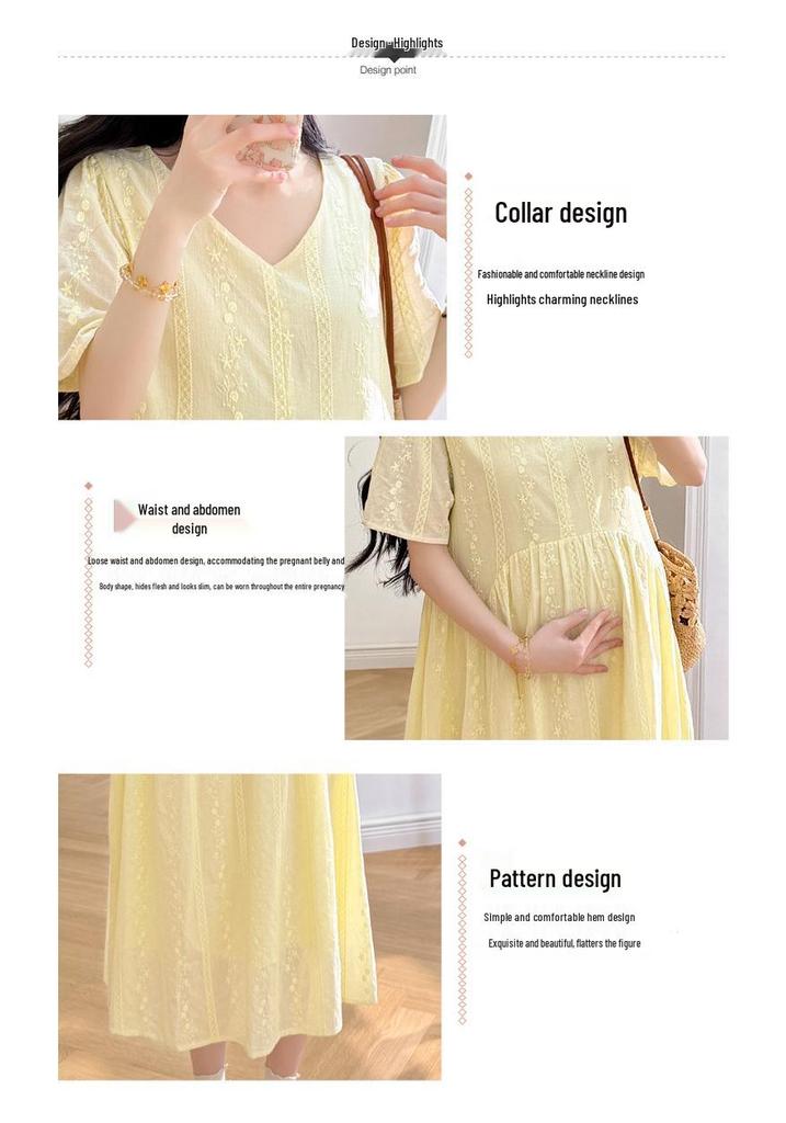 2026 Summer Gentle Style Embroidered Maternity Dress - Elegant, Slimming, and Age-Reducing