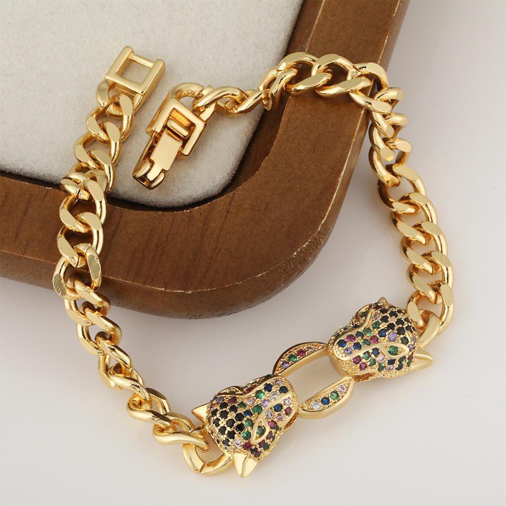 European and American Double Leopard Head Bracelet Men s Jewelry Hip-hop Punk Fashion Thick Bracelet One Size(18CM~21CM)