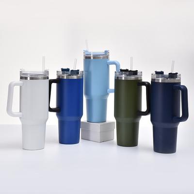 40oz Travel Tumbler with Lid and Straw Practical Stainless Steel Tumbler with Handle for Water Coffee Tea  Hot and Cold Drinks