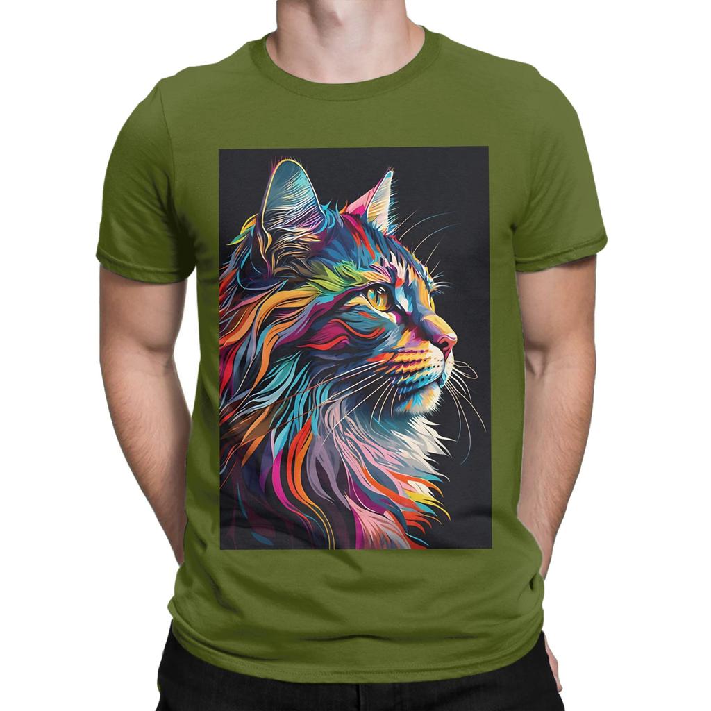 Splash Maine coon Colorful Art Novelty 100 Cotton TShirt maine coon Tops Tees For Unisex