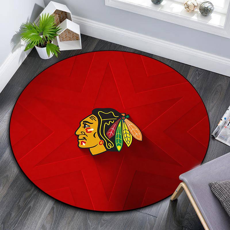Chicago Blackhawks Rundteppich, Teppich für Wohnzimmer Schlafzimmer Sofa Spielzimmer Dekor, Rutschfeste Bodenmatte