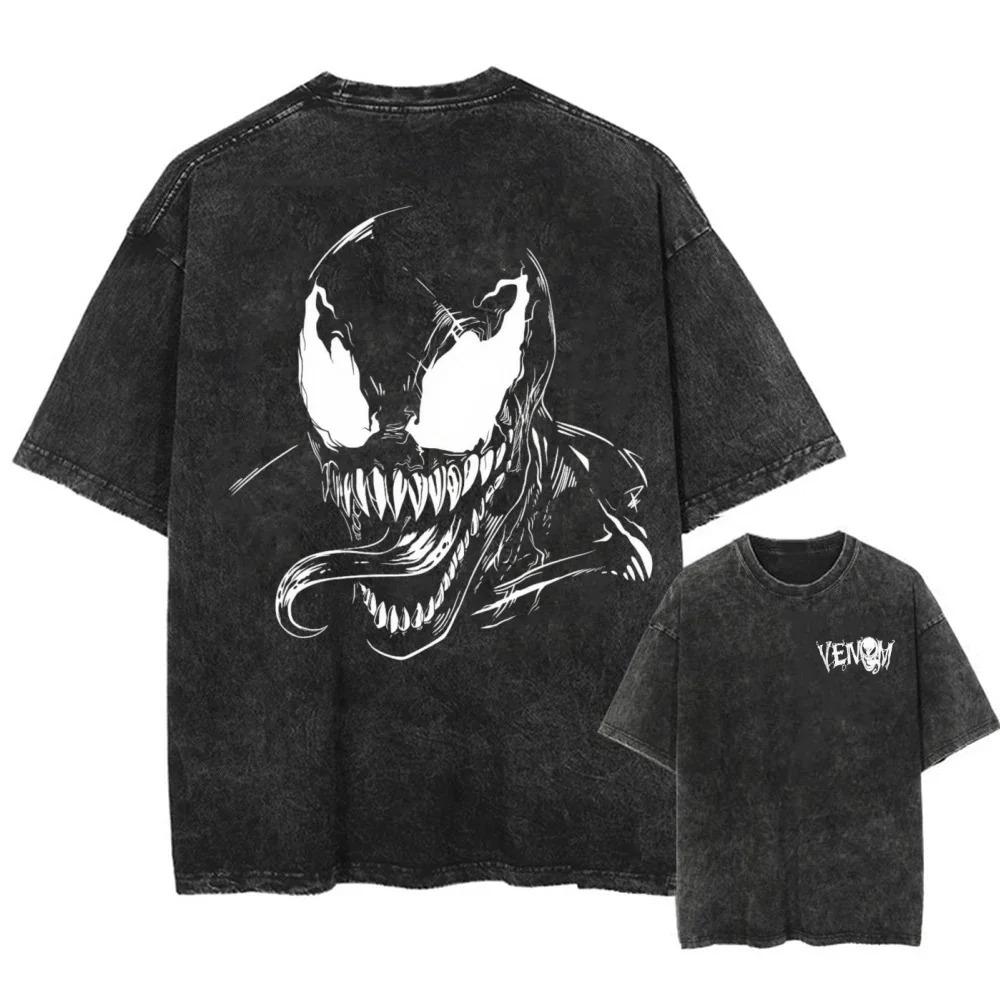 

American Rebel Role Anime Venom Graphic Print T-Shirt Men Women Vintage Washed Cotton Summer New Tee Streetwear Hip Hop Harajuku Fashion Oversized Top L