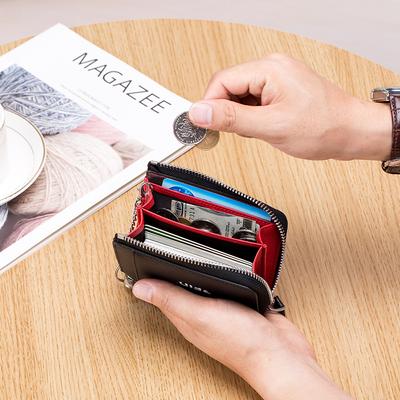 Visitenkartentasche Karbonfasermuster, japanischer Reißverschluss Business Herren Karten-Wechselgeldtasche RFID.
