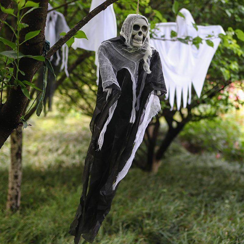 Halloween Light Up Hanging Skeleton Ghost 1Pcs Gauze Skull Ornament for Outdoor Garden Home Haunted House Party Decor