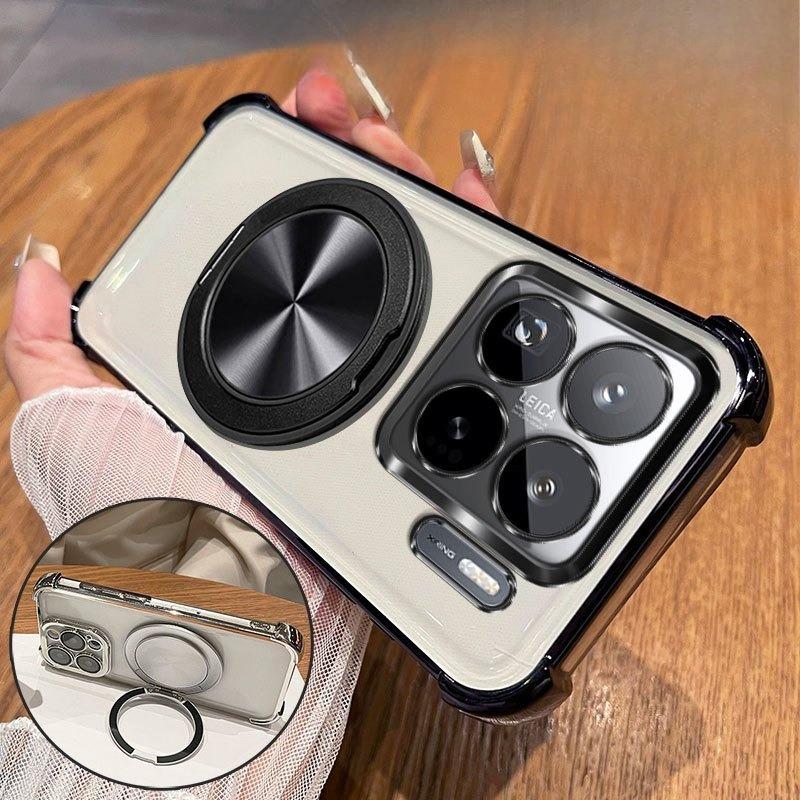 360 Degree Rotating Magnetic Bracket Phone Case For Xiaomi 15T 15S 15 14 14T Pro Clear Shockproof Plating Cover