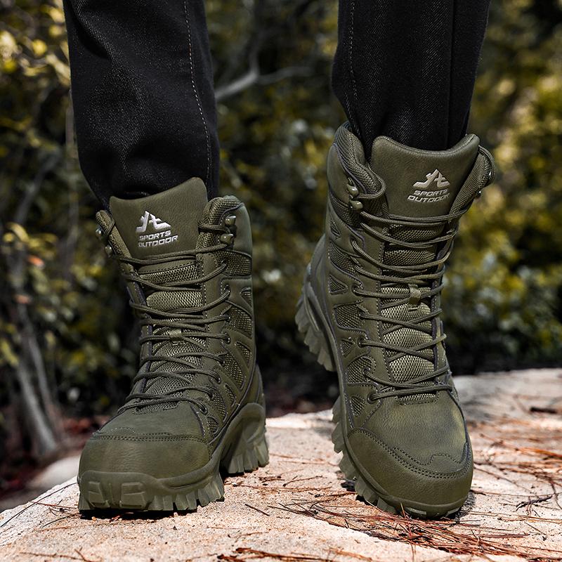 Botas de Hombre de Cuero de Caña Alta Transpirables Botas de Combate del Desierto para Exterior Antideslizantes Botas de Senderismo para Hombre Botas de Motociclista Botines de Trabajo