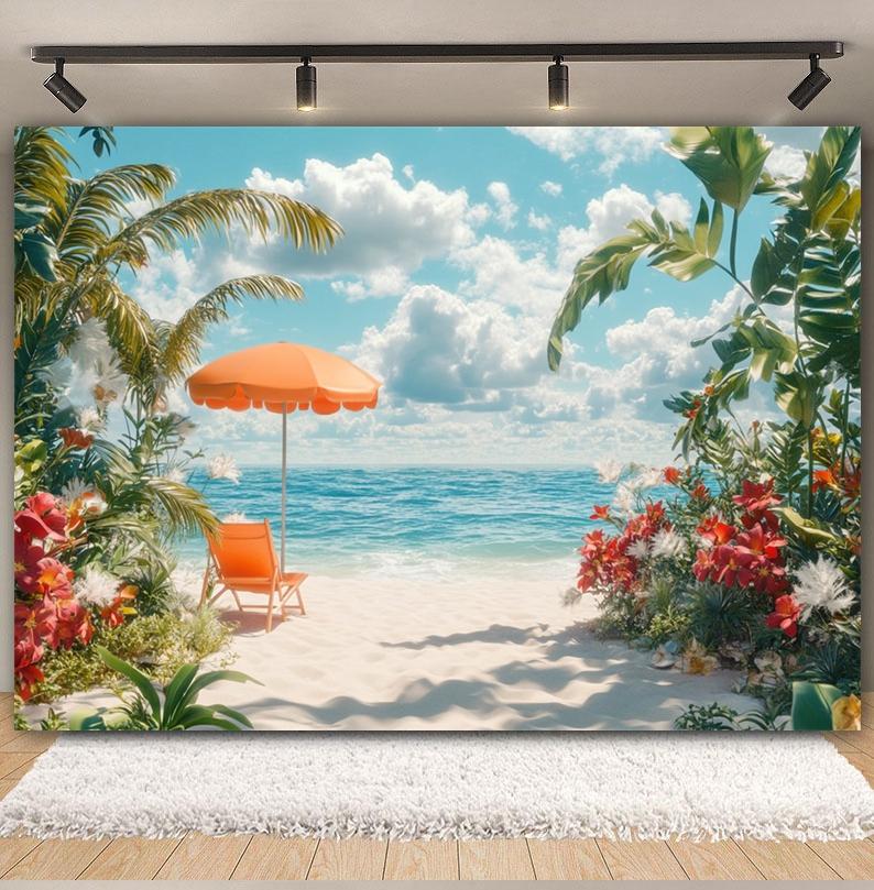 Summer Beach Backdrop Hawaii Tropical Seaside Sunshine Blue Sky Palm Tree Baby Birthday Holiday Party Photography Background