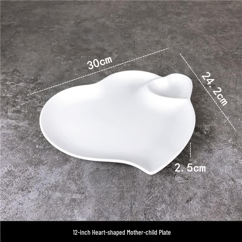 Heart-Shaped White Ceramic Dumpling Plate with Vinegar Dish