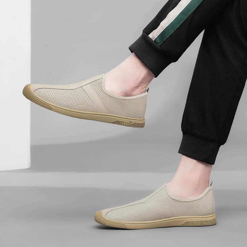 Fashion 2024 Spring Men Casual Shoes Luxury Brand Genuine Leather Mens Loafers Moccasins Hollow Out Breathable Slip on Driving Shoes