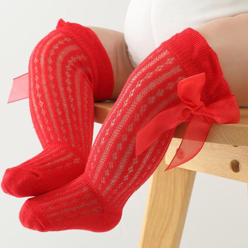 Baby Knee High Socks Toddler Long Socks Girls Bow Ruffled Knee Socks Bow Mesh Tube Stockings Infant Dress Socks