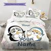 Penguin Cats Adventure Custom Name Pattern Bedding Quilt Set Quilt Cover Pillowcase Home Birthday Gift(1 * Duvet Cover + 2 * Pillowcase, Without Core)