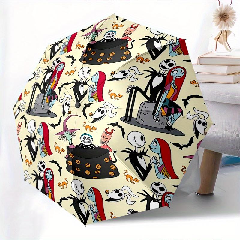 Jack Skellington, Sally Automatic Opening and Closing Umbrella - 8 Ribs Portable Folding Umbrella with Plastic Handle, Suitable for Leisure