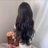 Refined Brown-Black Long Curly Wig with Natural Center Part for European and American Styles