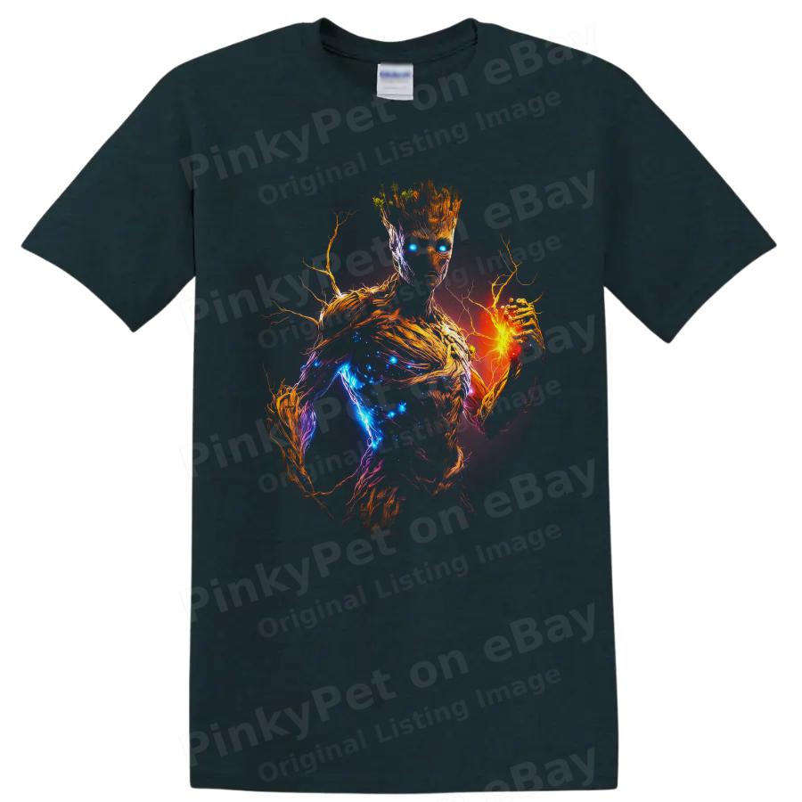 Groot Guardians of the Galaxy Cosmic Tree Hero T Shirt Neon Fire Art Tee Graphic
