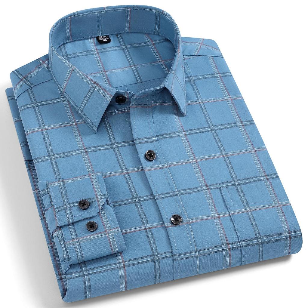 Men's Long Sleeve Shirt Non Ironing Plus Size Plaid Stripes Business Casual Dress Shirt Stylish Office Wear For Elegant Men