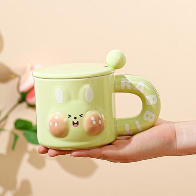 Opening Gift Ceramic Cup with Lid and Spoon Cartoon Rabbit Cute Girl Gift Water Cup Large Capacity High Temperature Resistance