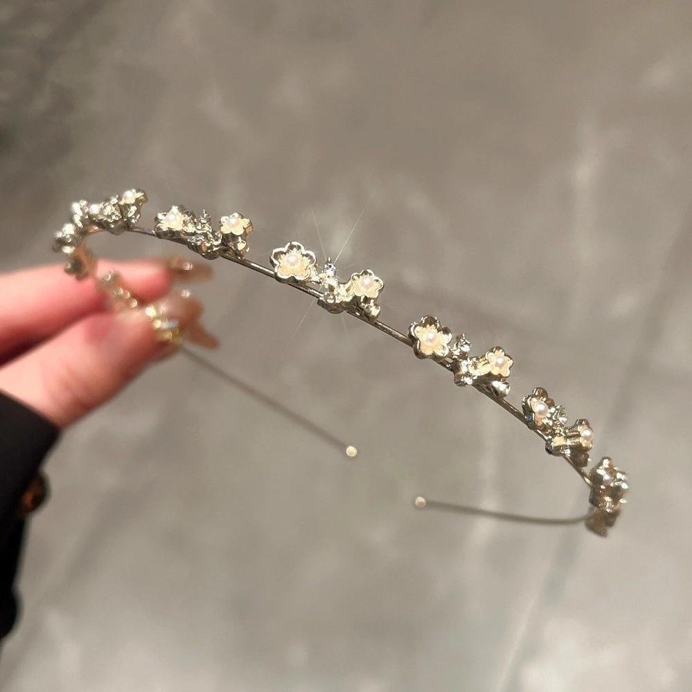 

Elegant Rhinestone Flower Hairband Thin Bow Crystal Tiaras Fairy Flower Headband Birthday Party Pearl Plum Blossom