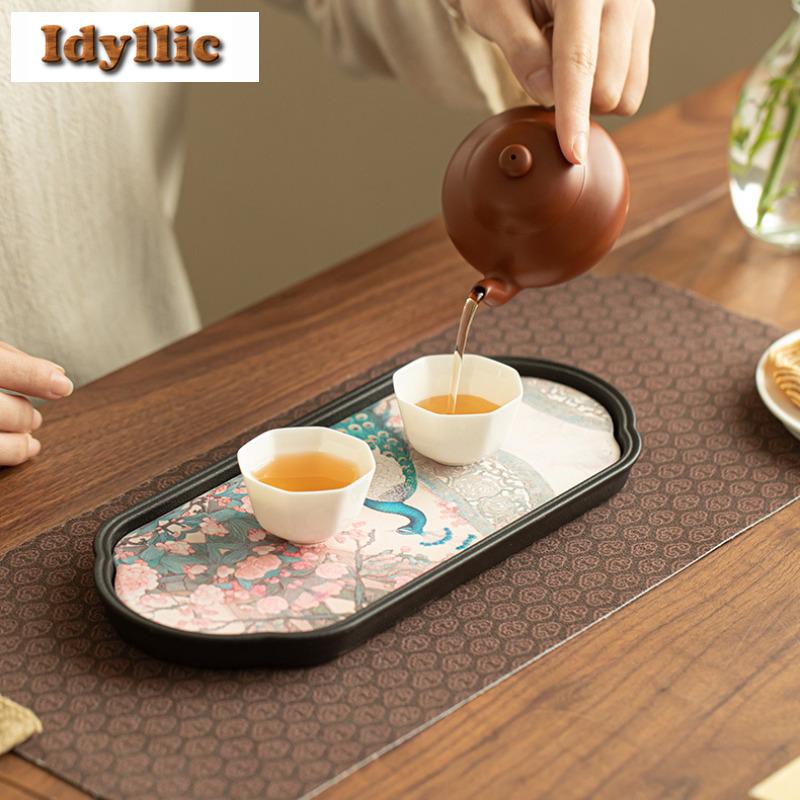 National Style Begonia Peacock Tea Tray Dried Fruit Plate Coffee Storage Board Teapot Stove Insulation Dishes For Serving Craft