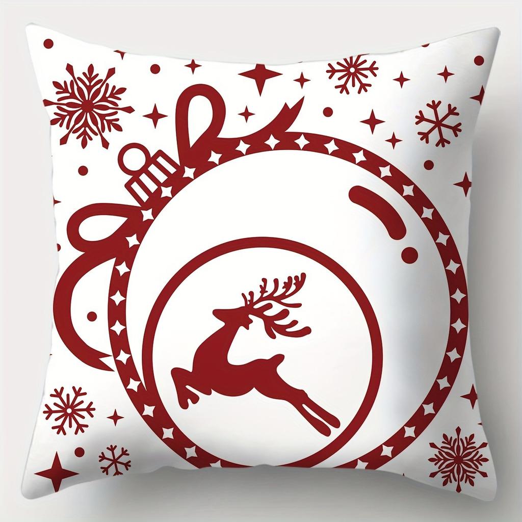 Christmas Decoration Pillowcase Red and White Snowman Snowflake Pillow Cover Suitable for Home Room Sofa Cushion Cover