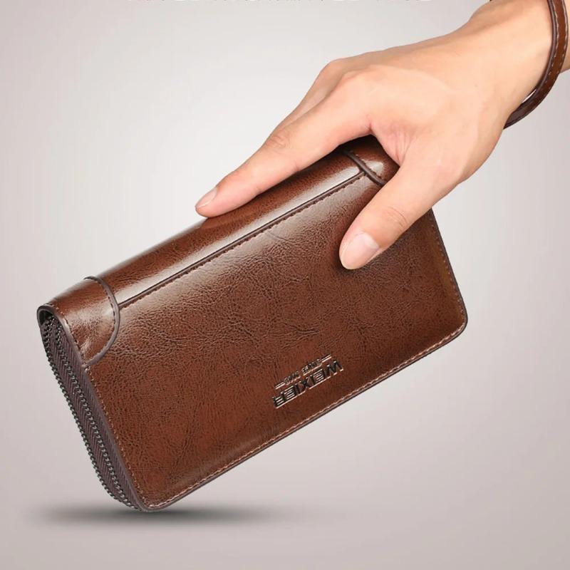 Men's PU double handle bag, men's bag, multifunctional wallet, business long, waterproof and wear-resistant