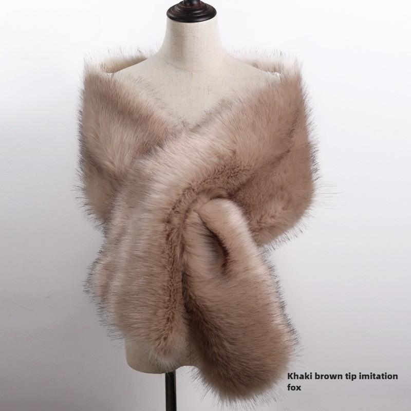 Autunno Inverno di Alta Qualità Lungo Nuovo Pelliccia Sintetica Capelli di Volpe Abito da Sposa da Sera Ispessito Scialle Grande Mantella sciarpa Sciarpa da Donna