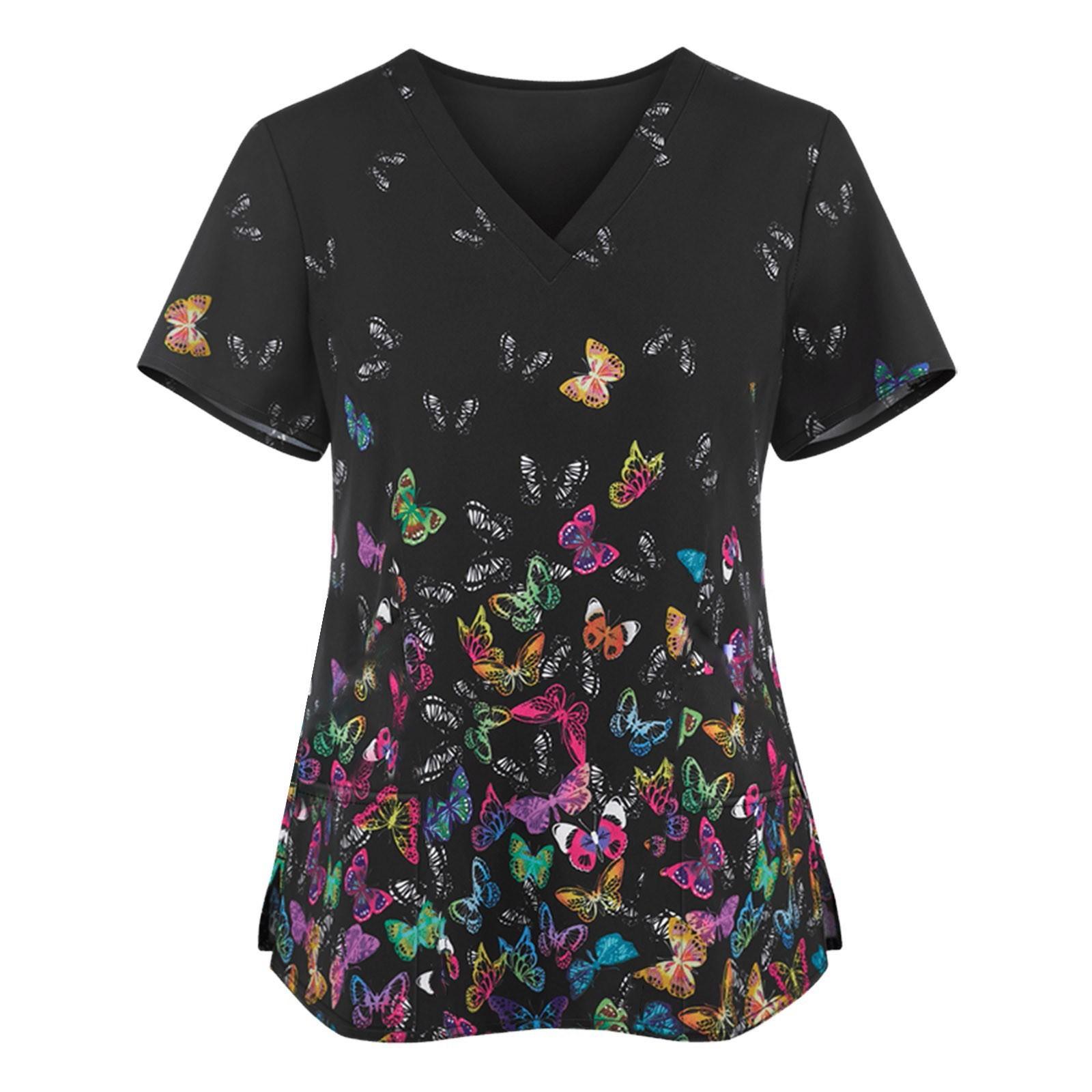 

Женские топы с коротким рукавом и v-образным вырезом, рабочая униформа, блузка с мультяшным принтом XXXXXL чёрный