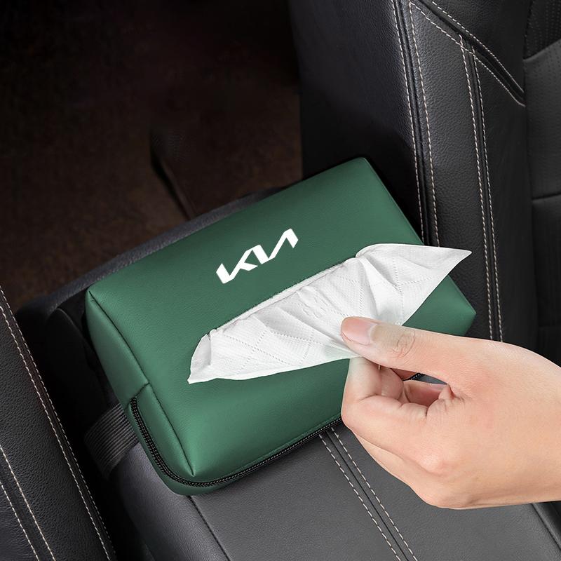 YEZP2 Car Tissue Box Leather Paper Towel Storage Bag Organizer For KIA K5 K9 Sorento Ceed Sportage Proceed RIO Stinger Forte Niro Soul