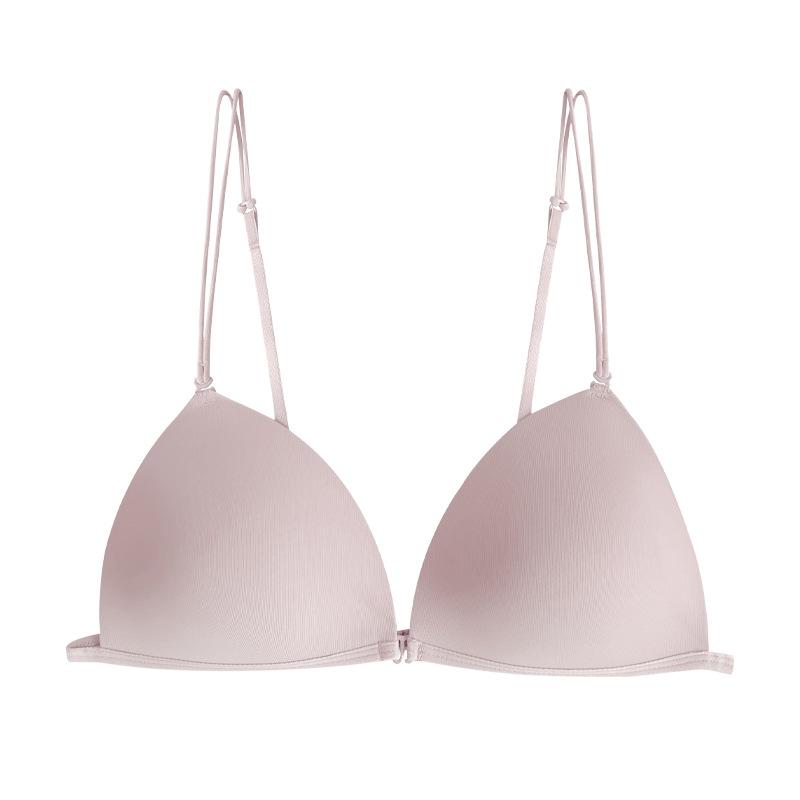 Summer Sexy Underwear Women's French Small Breasts Gather Without Steel Ring Bra Thin Strap Smooth Front Buckle Beautiful Back Underwear