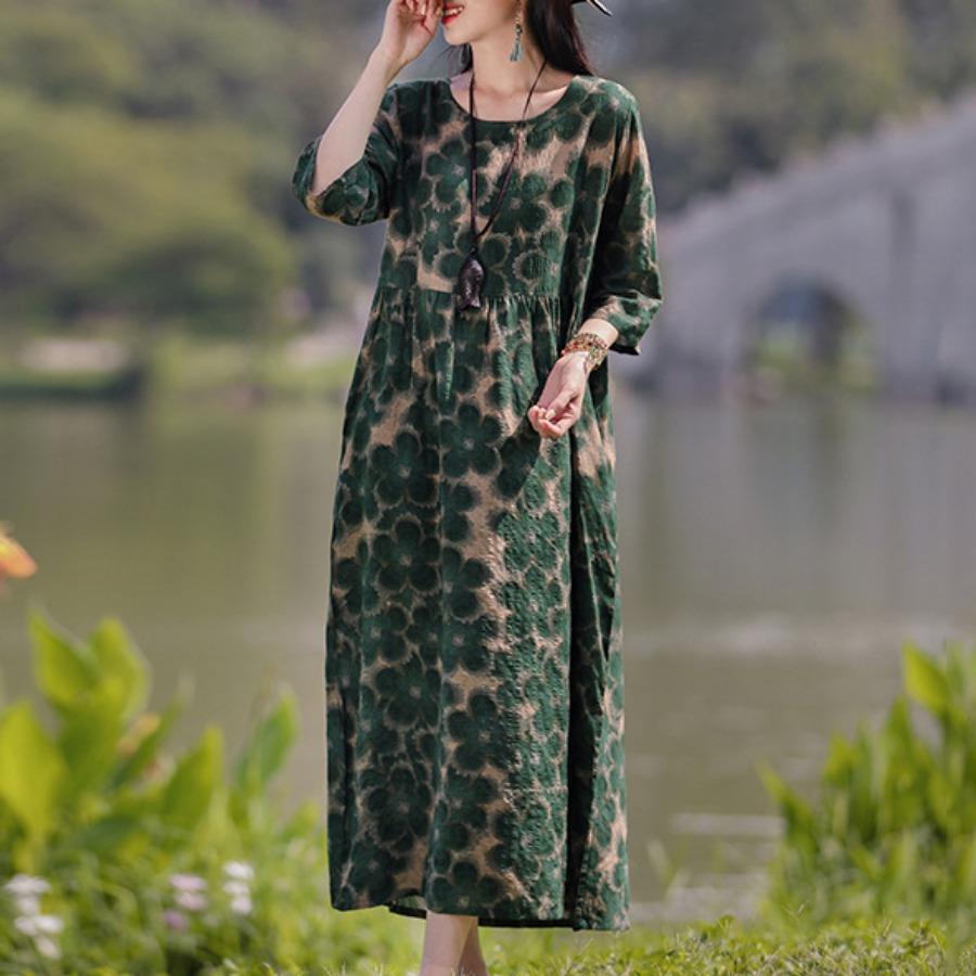 Dámske šaty v etnickom štýle Letné s potlačou veľkých rozmerov nad kolená Dlhé šaty so sedemštvrťovým rukávom