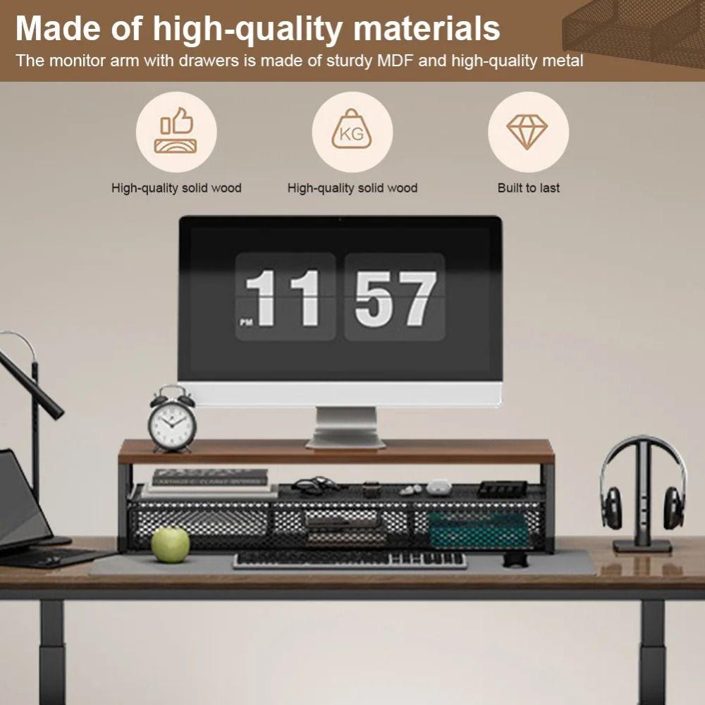 With Drawer Desk Monitor Riser 2-Tier Design Pull Out Storage Drawer Computer Desk Organizer Home