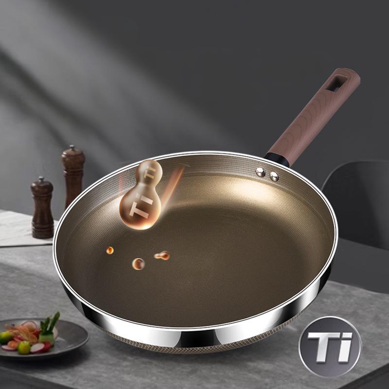 Flachbodenpfanne ohne Beschichtung für den Hausgebrauch mit Titan Antihaftpfanne Spiegelei Steak Bratpfanne