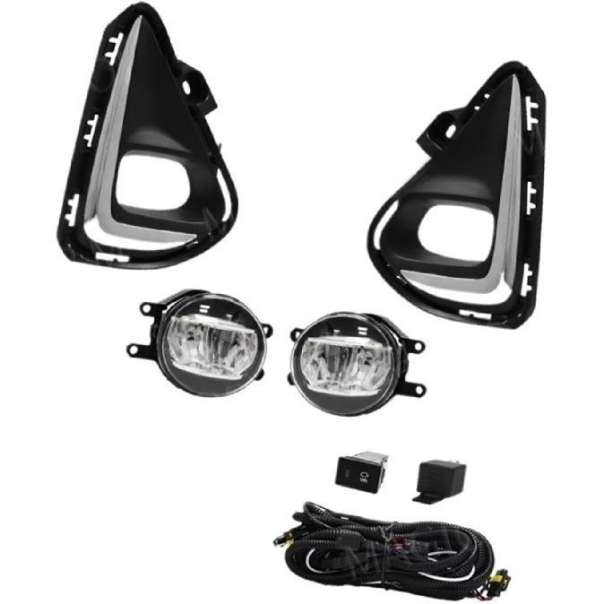 Led Fog Lights Compatible For Corolla Axio 2018-2021 Fog Lamp Assembly Grill Headlight Wires Button Frame Chrome Covers(Led Fog Lamp) Led Fog Lamp