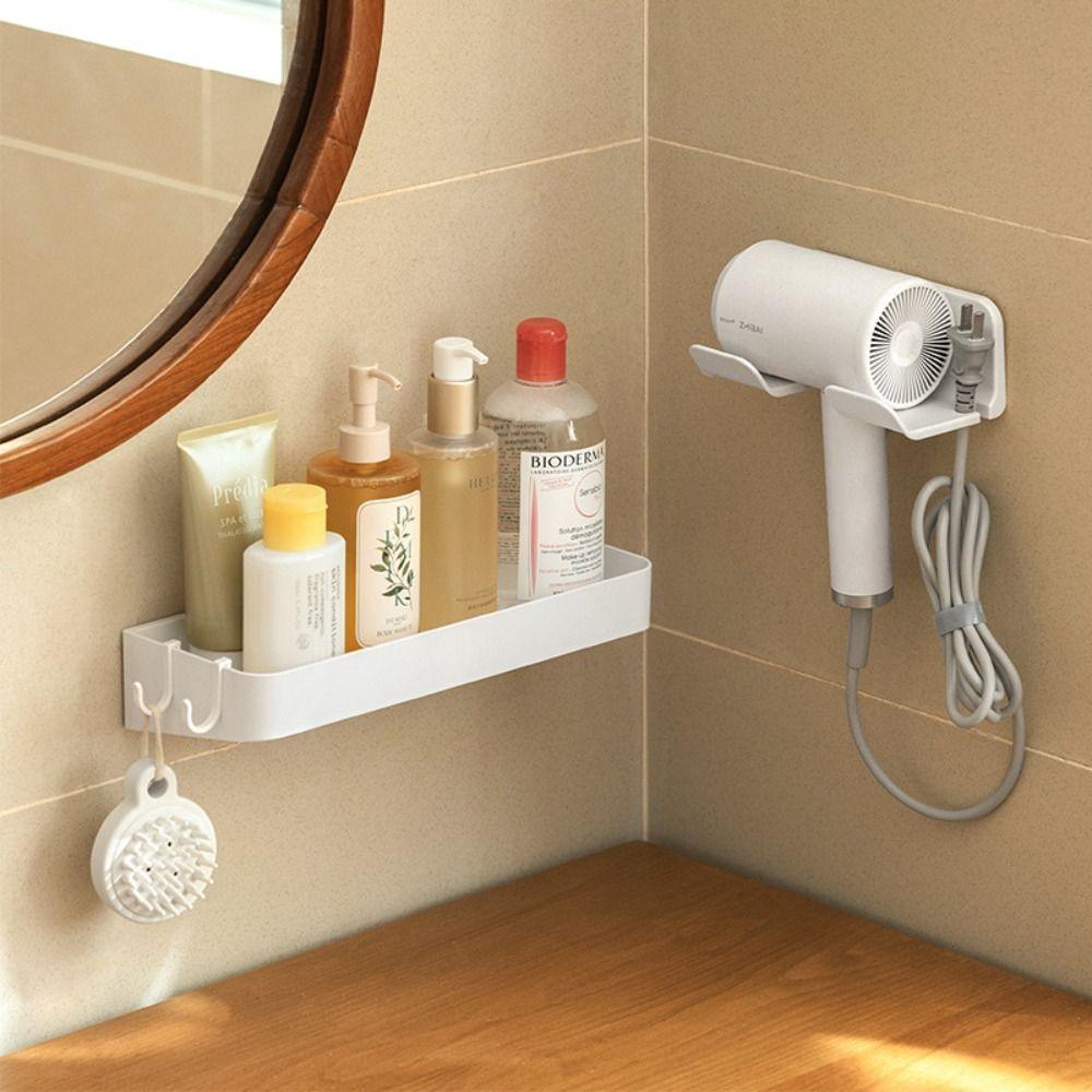 Wall-Mounted Storage Rack Space Saving Storage Shelves Hair Dryer Holder Storage Bracket Hook
