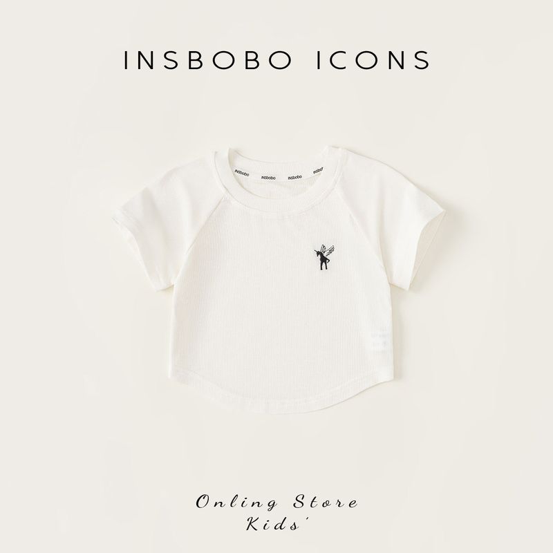 Insbobo Children s Short-Sleeve 2026 Summer T-Shirt New Stylish Embroidered Girls  Summer Clothing Top Trendy Rice White 140