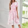 Women's Casual Fashion Round Neck Short Sleeve Floral Print Midi Dress