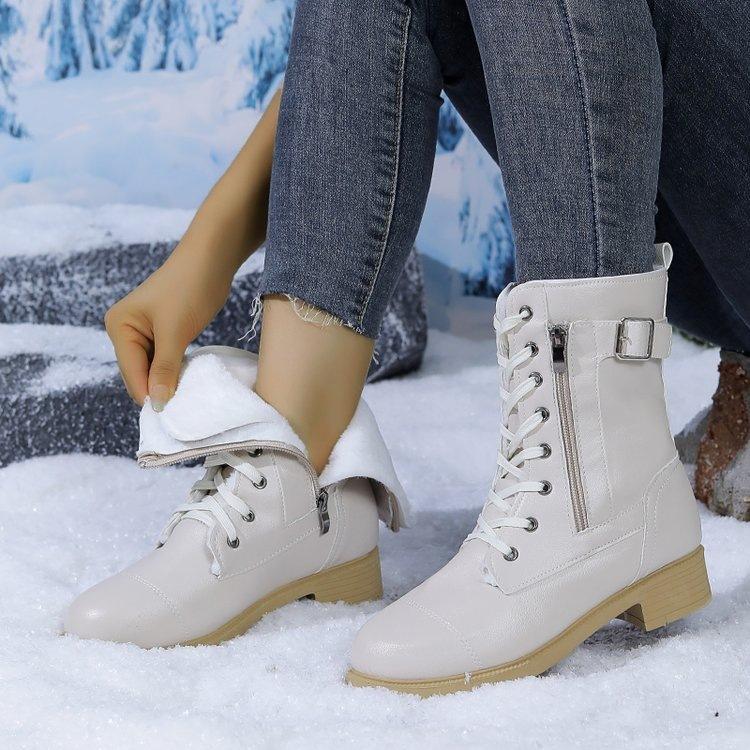 Women Ankle Boots Flat Low Heel Belt Buckle Short Large Size Fall Winter