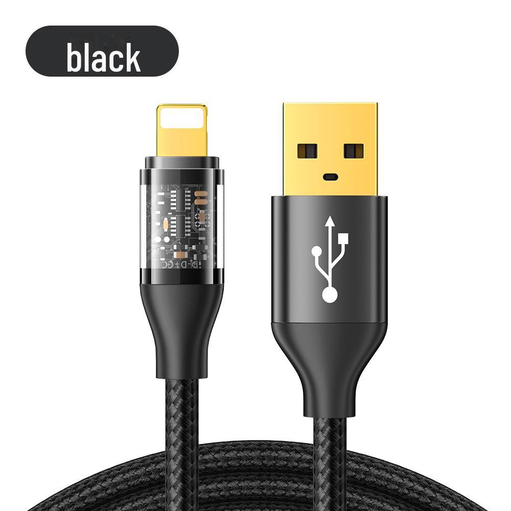 

Прозрачный кабель для быстрой зарядки 100 Вт, нейлоновая оплетка, для мобильных телефонов USB-A to Lightning 1M чёрный